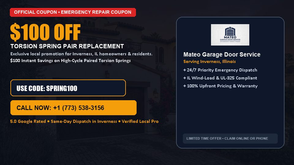 $100 OFF Dual High-Cycle Torsion Spring Replacement in Inverness, IL - Mateo Garage Door Service